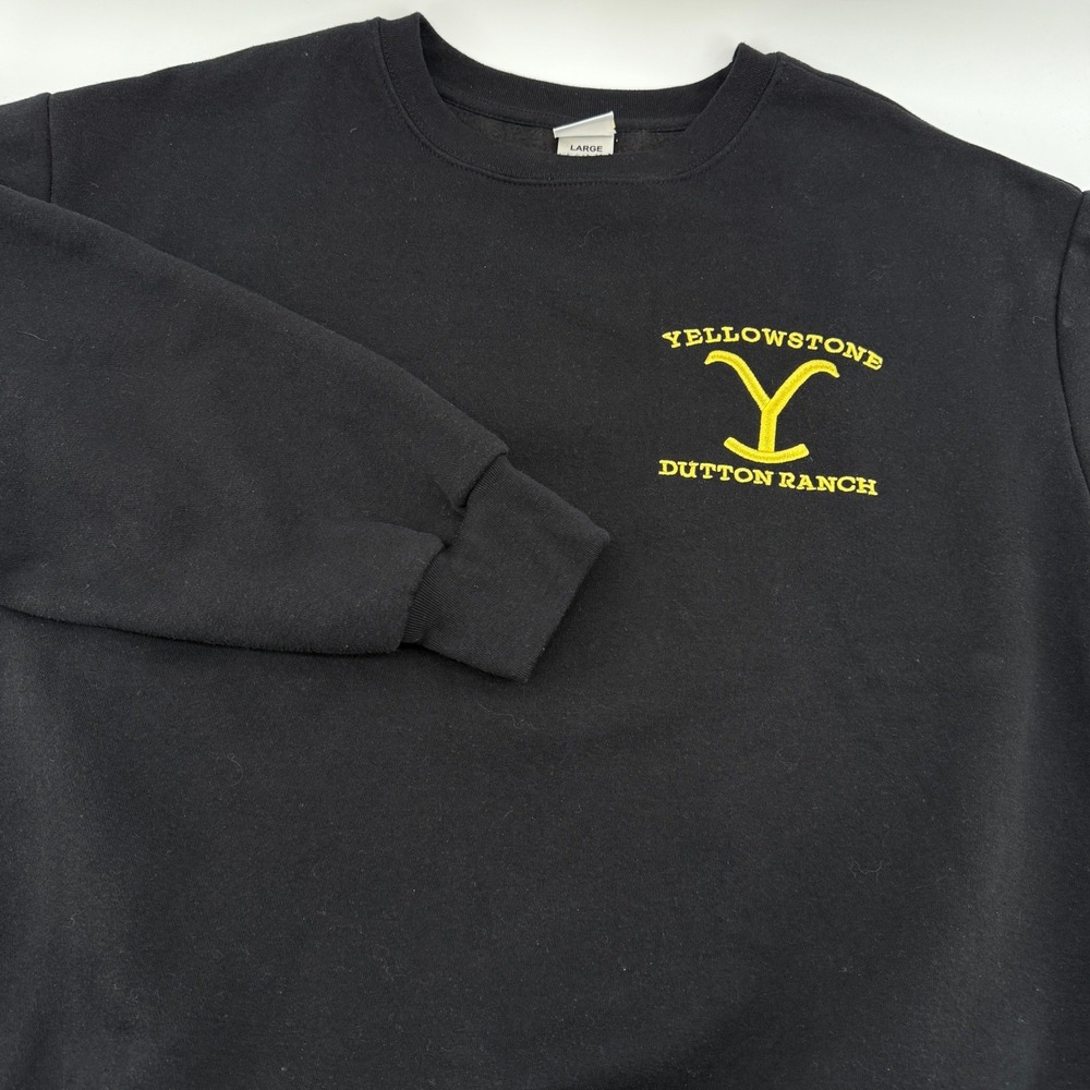 Yellowstone Dutton ranch black crew‎ neck sweatshirt L yellow embroidered logo